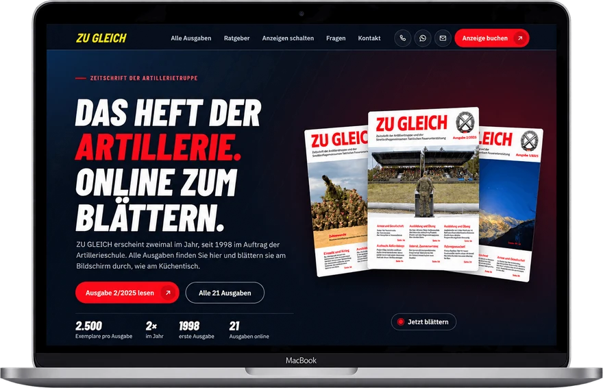 Website der Zeitschrift ZU GLEICH auf einem Laptop